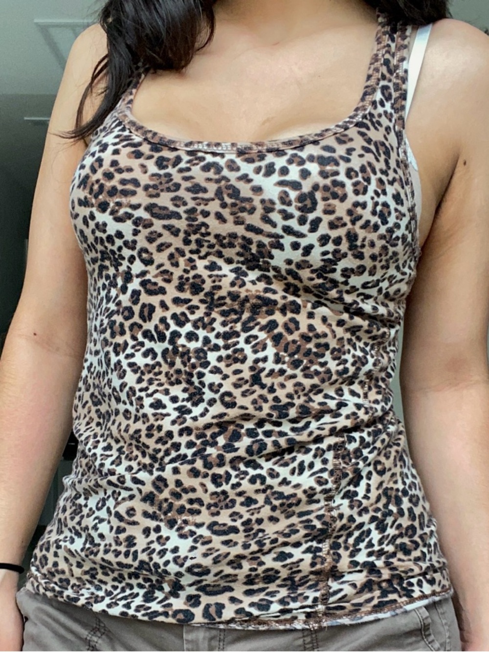 Active Basic Leopard Print Scoop Neck Tank Top - Brown & Cream